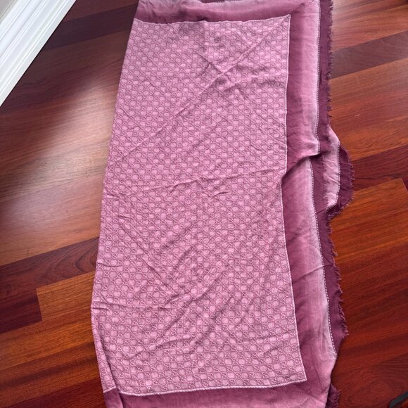 Gucci GG Monogram Jacquard Scarf Mauve Purple Wool Silk Blend - Picture 2 of 9